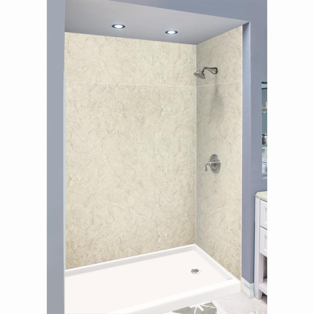 Expressions 36 in. x 60 in. x 72 in. 3-Piece Easy Up Adhesive Alcove Shower Wall Surround in White - Super Arbor