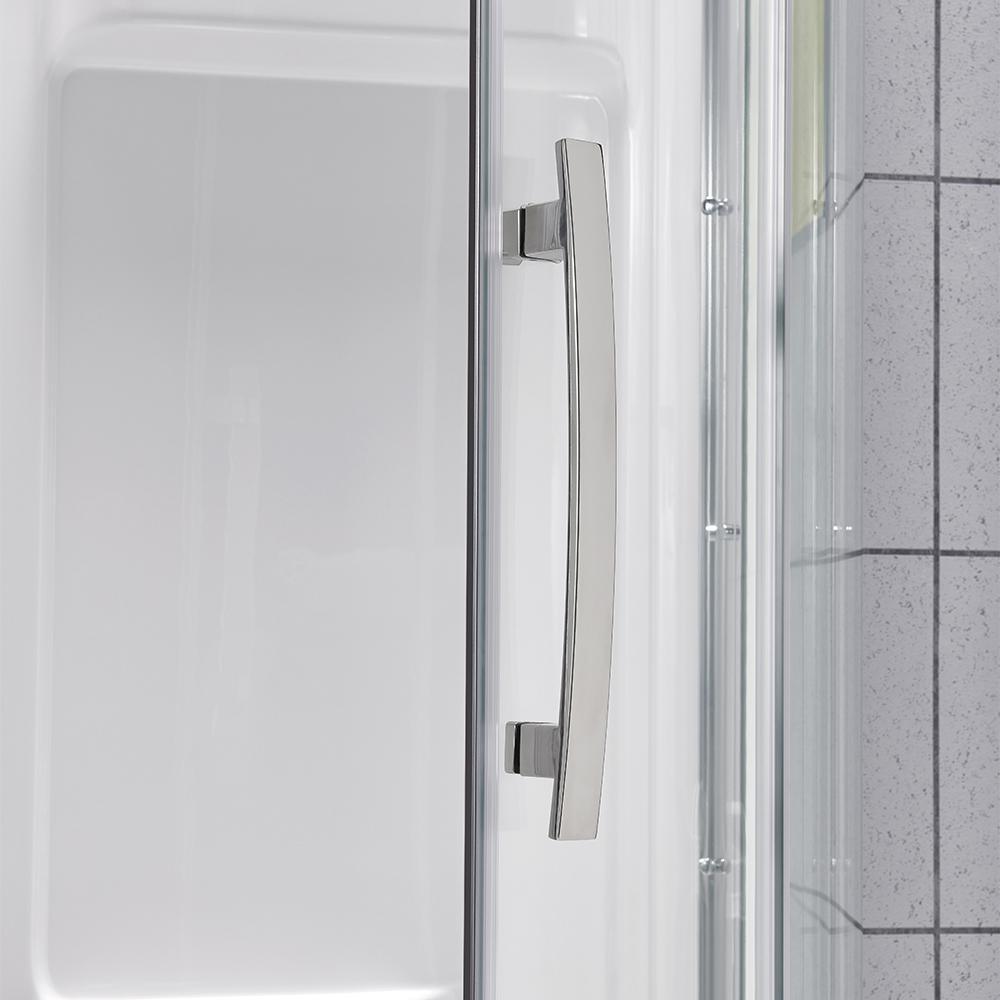 Maia 34 in. x 79.50 in. Corner Drain Corner Shower Kit in Clear and Chrome - Super Arbor
