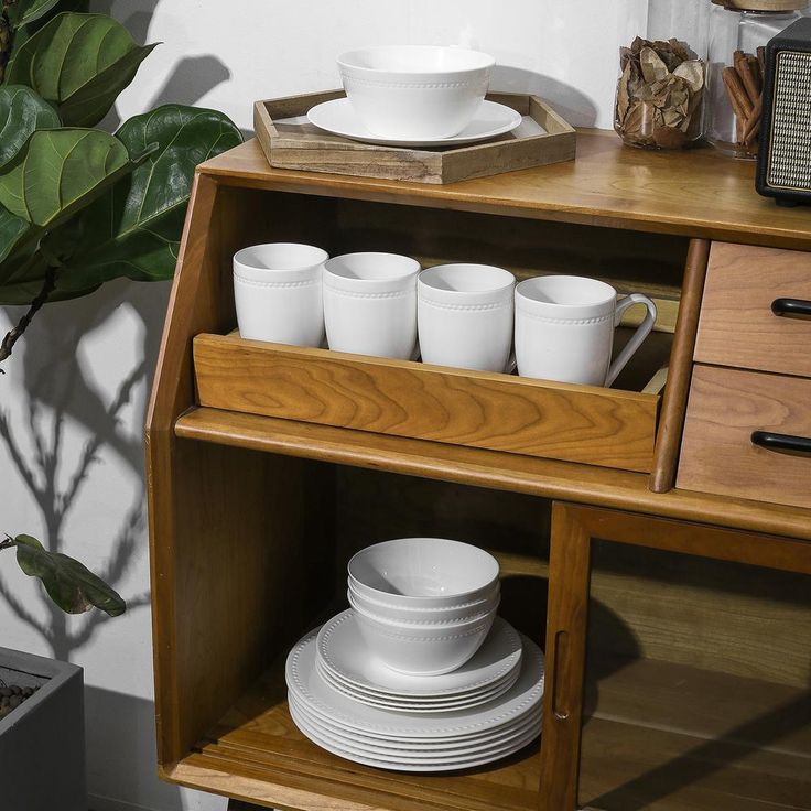Stone Lain 32 Piece Dinnerware Set, Round Dot Design, White Bone China Sets