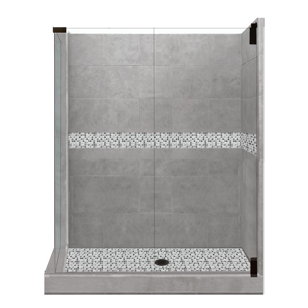 Newport Grand Hinged 42 in. x 48 in. x 80 in. Right-Hand Corner Shower Kit in Wet Cement and Black Pipe Hardware - Super Arbor