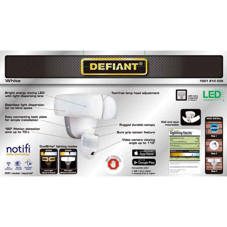 Defiant 180° LED Motion 2350 Lumen Sensor White Outdoor Security Flood Light with Wi-Fi Video
