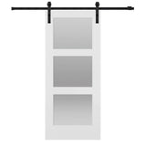 42 in. x 84 in. Shaker 3-Lite Frosted Glass Primed MDF Sliding Barn Door with Bent Strap Hardware Kit - Super Arbor