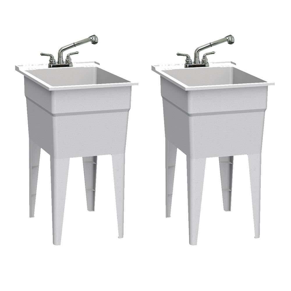 18 in. x 24 in. Polypropylene Granite Laundry Sink with 2 Hdl Non Metallic Pullout Faucet and Installation Kit (Pk of 2) - Super Arbor