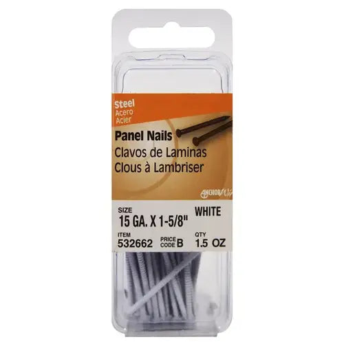 Hillman 1-5/8 in. Panel Steel Nails, Large Head, White, 15 Ga., 1.5 oz