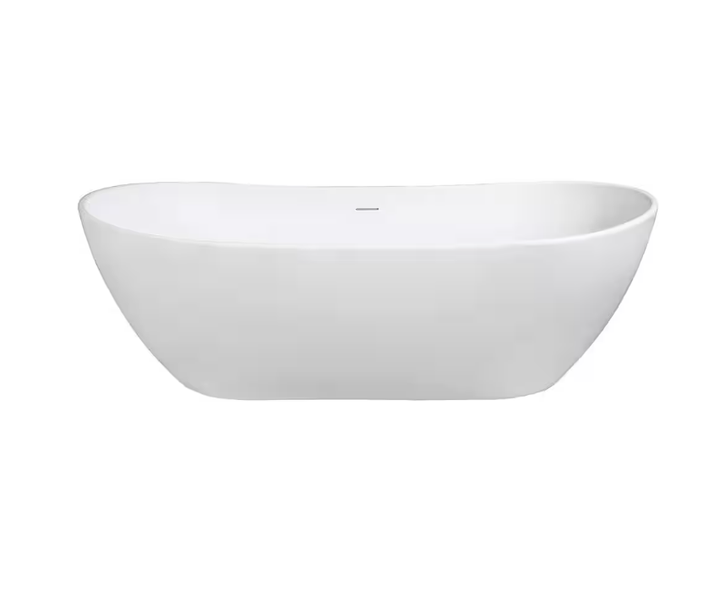 Serena 71.4 in. Solid Surface Flatbottom Freestanding Bathtub in White