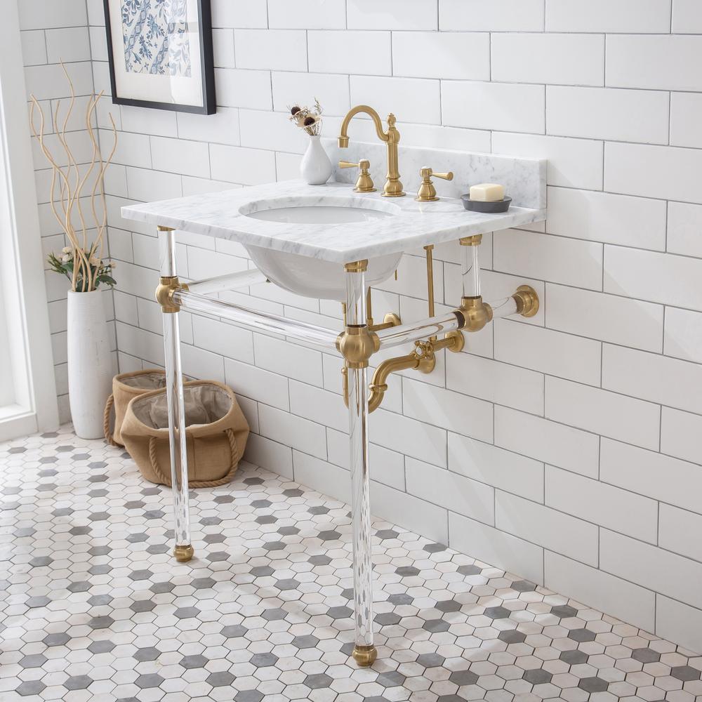 Empire 30 in. Acrylic Wash Stand Legs with Satin Brass Connectors and P-Trap Kit - Super Arbor
