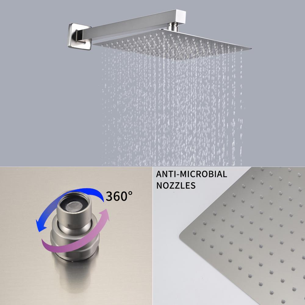 1-Spray Patterns with 2.66 GPM 10 in. Wall Mount Dual Shower Heads with Rough-In Valve Body and Trim in Brushed Nickel - Super Arbor