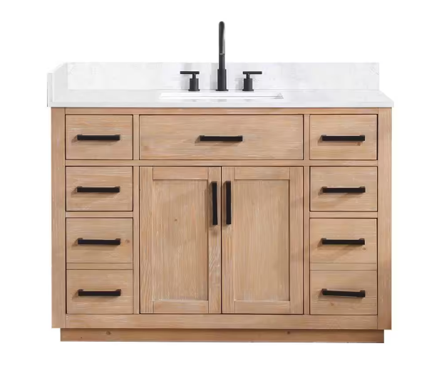 Gavino 48 in. W x 22 in. D x 34 in. H Bath Vanity in Light Brown with Grain White Composite Stone Top