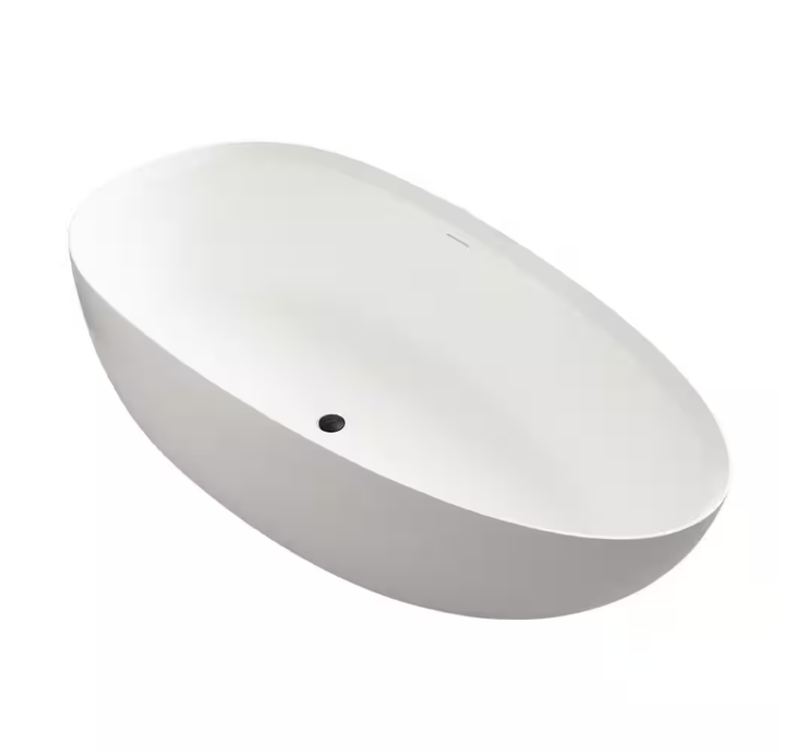71 in. Stone Resin Solid Surface Matte Flatbottom Freestanding Bathtub Soaking Tub in White