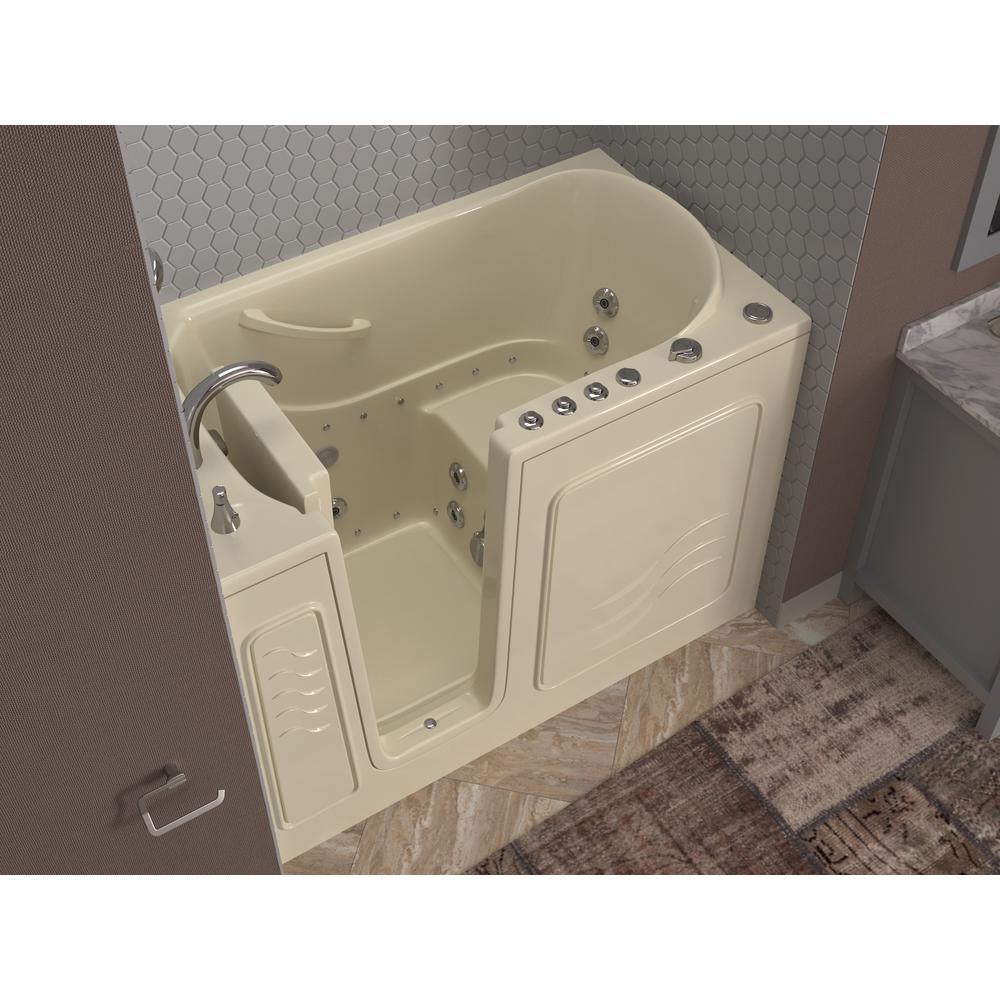 HD Series 53 in. Left Drain Quick Fill Walk-In Whirlpool and Air Bath Tub with Powered Fast Drain in Biscuit - Super Arbor