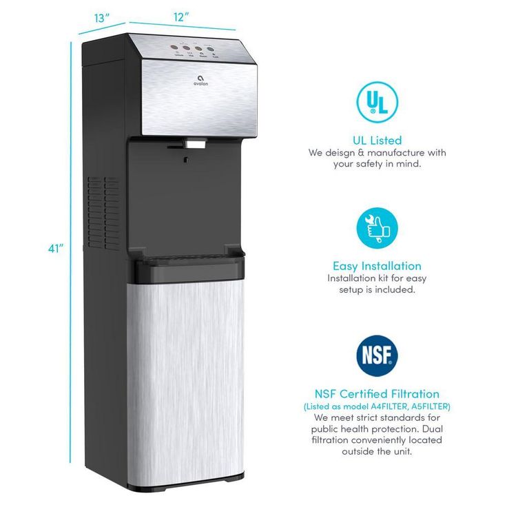 A13 Electric Bottleless Cooler Water Dispenser, Stainless Steel with 3 Temperatures, Self Cleaning
