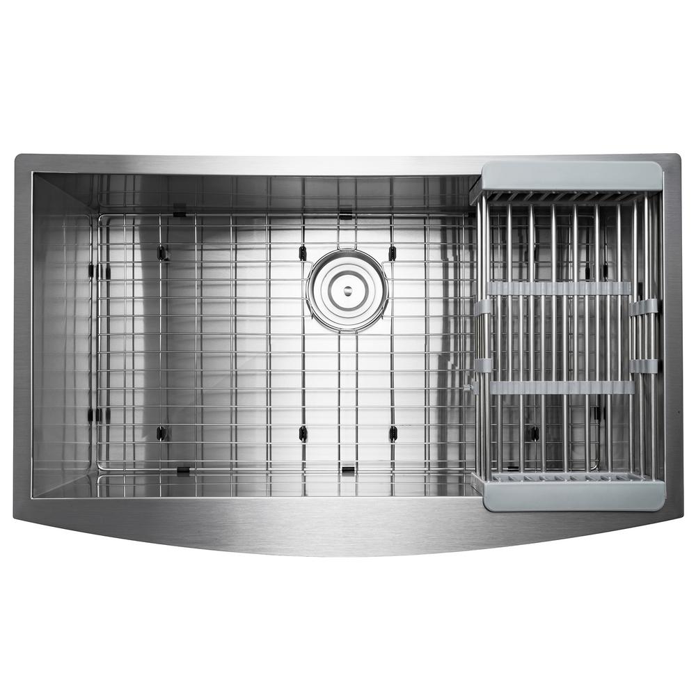 Handcrafted All-in-One Farmhouse Apron Front Stainless Steel 33 in. x 20 in. x 9 in. Single Bowl Kitchen Sink - Super Arbor