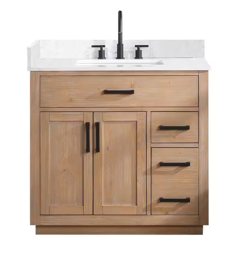 Gavino 36 in. W x 22 in. D x 34 in. H Bath Vanity in Light Brown with Grain White Composite Stone Top