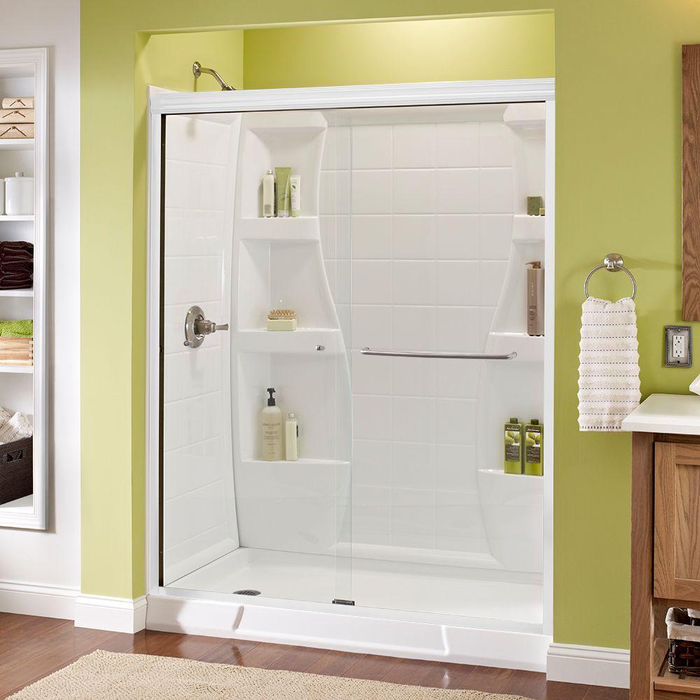 Simplicity 60 in. x 70 in. Semi-Frameless Traditional Sliding Shower Door in Nickel with Rain Glass - Super Arbor