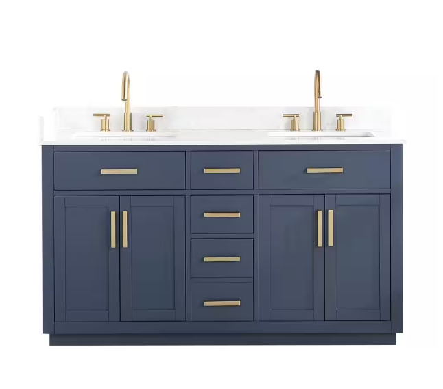 Gavino 60 in. W x 22 in. D x 34 in. H Bath Vanity in Royal Blue with Grain White Composite Stone Top