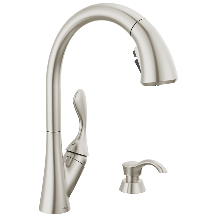 Delta Ashton Stainless 1-Handle Pull-Down Kitchen Faucet with Deck Plate and Soap Dispenser