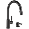 Delta Trask Matte Black Single-Handle Pull-Down Kitchen Faucet with Deck Plate and Soap Dispenser