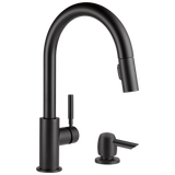 Delta Trask Matte Black Single-Handle Pull-Down Kitchen Faucet with Deck Plate and Soap Dispenser