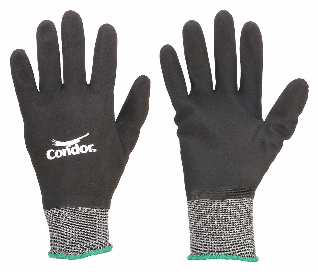 CONDOR Coated Full Nitrile Gloves, ANSI Level 4, Medium