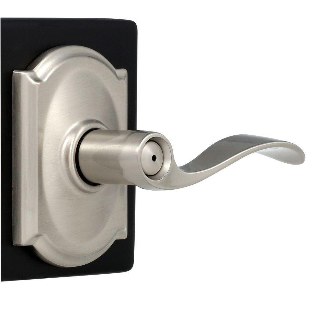 Accent Satin Nickel Privacy Bed/Bath Door Lever with Camelot Trim - Super Arbor