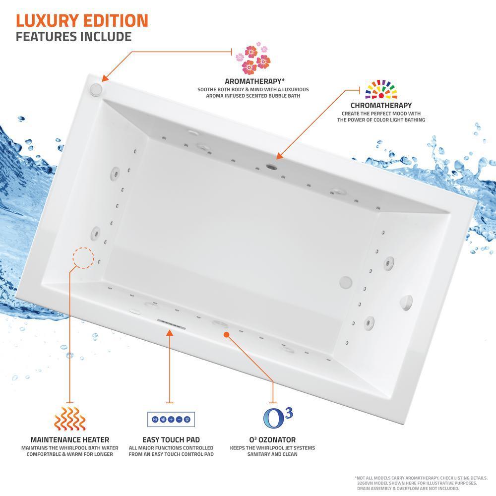Coral 5 ft. Rectangular Drop-in Whirlpool and Air Bath Tub in White - Super Arbor