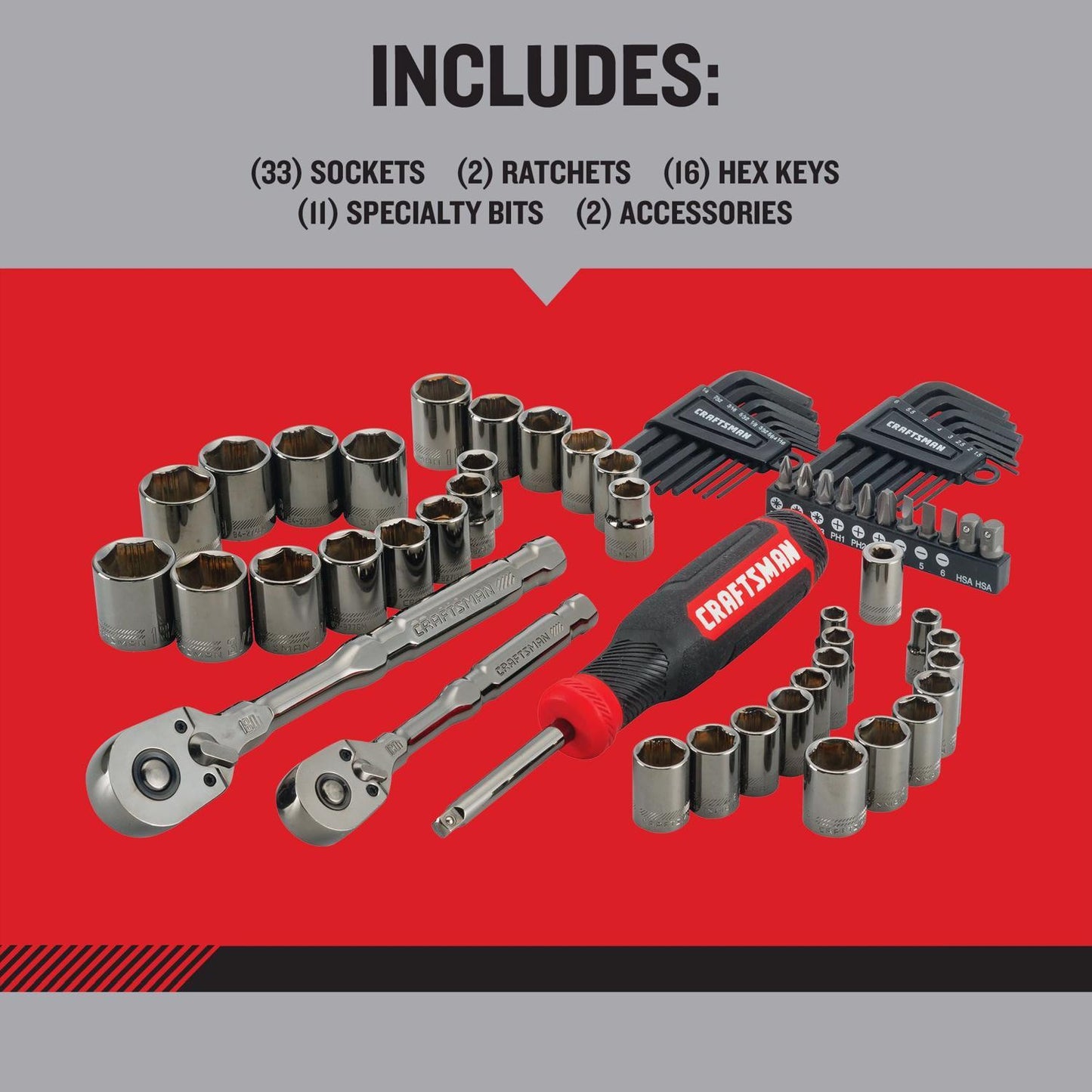 Craftsman OVERDRIVE 64 pc Metric/SAE Mechanic's Tool Set