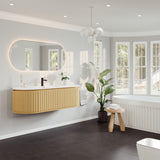 Eviva Haven 55"W x 22"D Natural Oak Wall Mount Bathroom Vanity with White Solid Surface Countertop and Integrated Sink