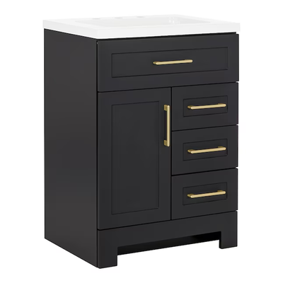 Style Selections Cauley 24-in Black Single Sink Bathroom Vanity with White Cultured Marble Top