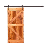 Distressed K 42 in. x 84 in. Walnut Stained Solid Knotty Pine Wood Interior Sliding Barn Door with Hardware Kit - Super Arbor