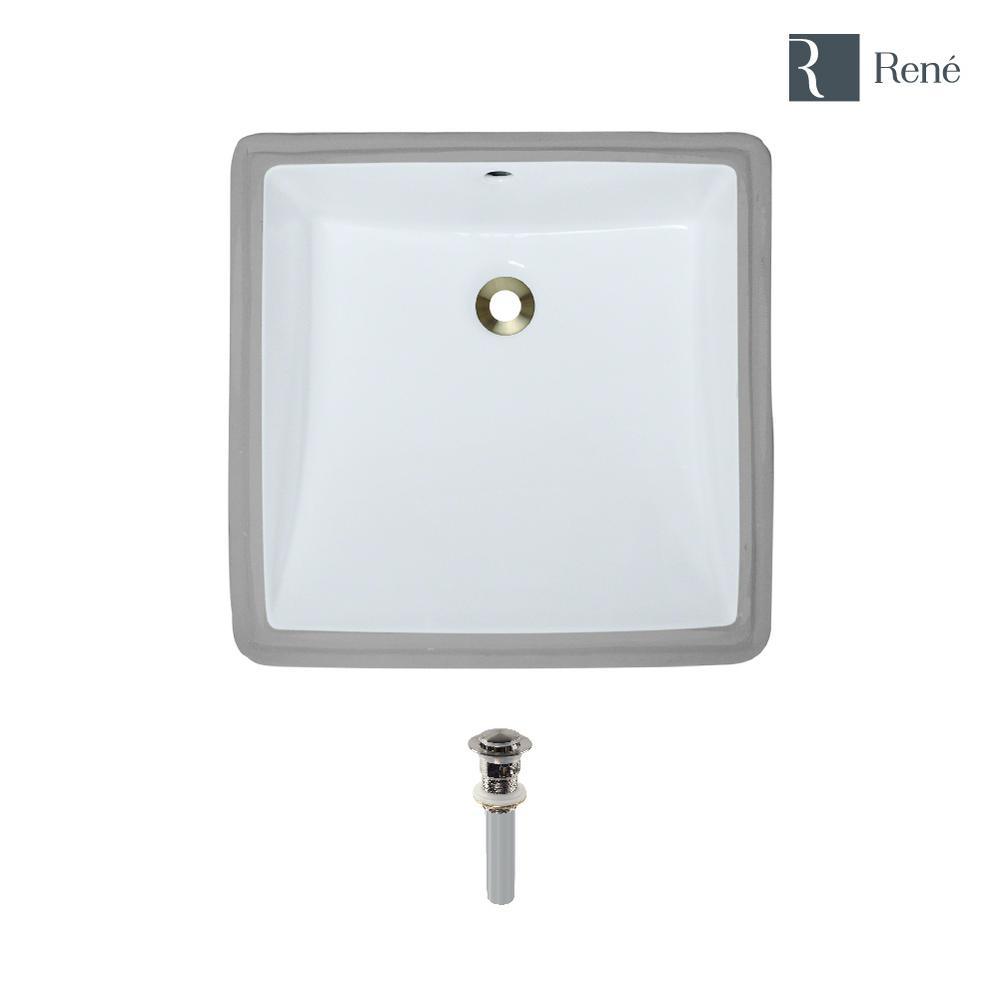 Undermount Porcelain Bathroom Sink in White with Pop-Up Drain in Brushed Nickel - Super Arbor