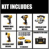 20-Volt MAX Lithium-Ion Cordless Combo Kit (4-Tool), 2Ah Battery, 4Ah Battery, Charger, with Tough System Case - Super Arbor