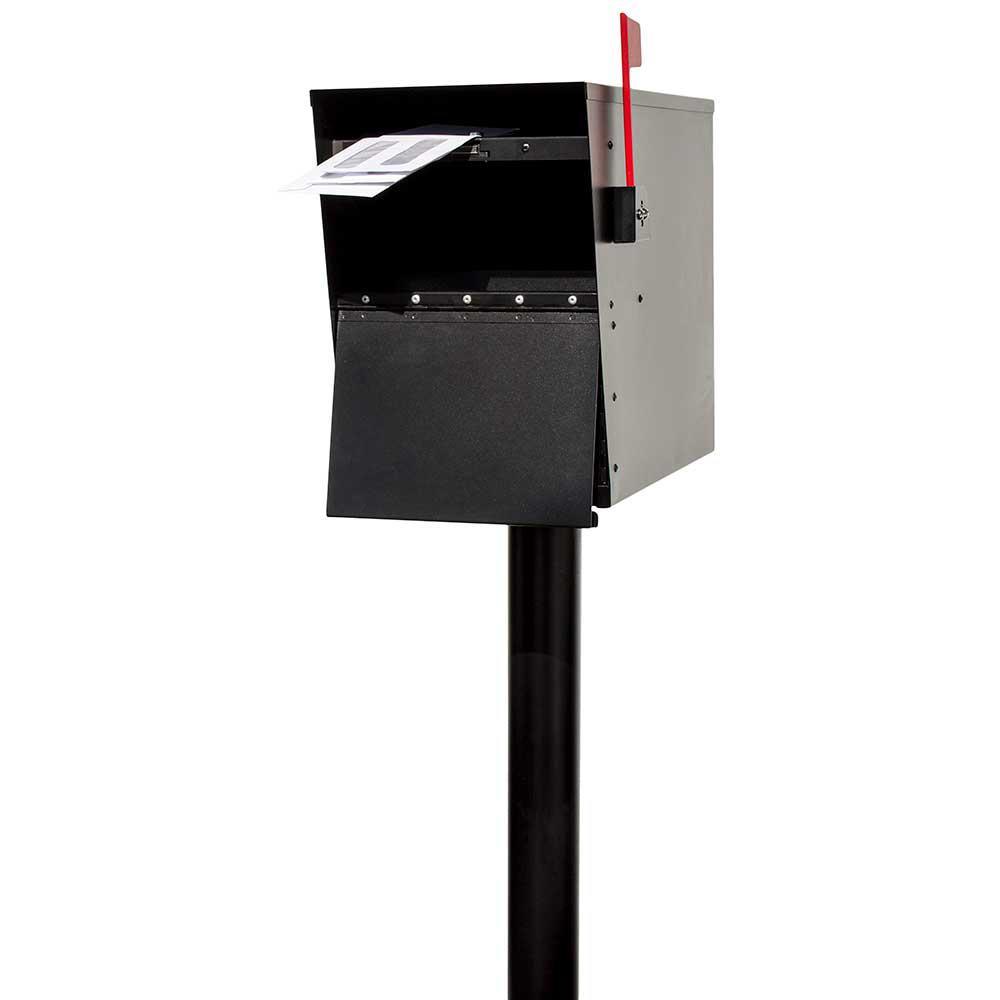 LetterSentry Black Post Mount Locking Mail and Small Parcel Box - Super Arbor