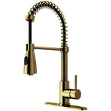 Brant Single-Handle Pull-Down Sprayer Kitchen Faucet with Deck Plate in Matte Gold - Super Arbor
