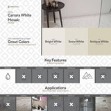 Jeffrey Court Carrara White 11.75 in. x 11.75 in. x 10 mm Honed Marble Mosaic Floor and Wall Tile