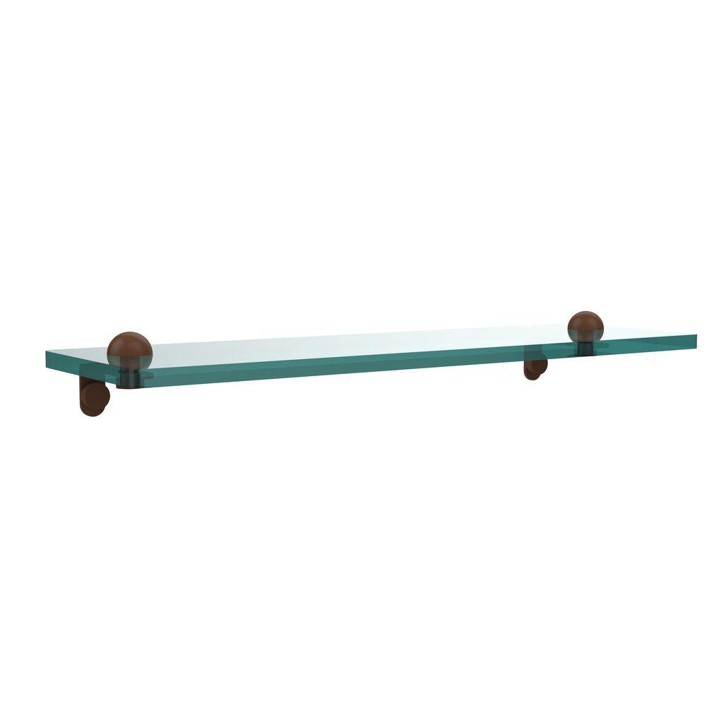 16 in. L x 2 in. H x 5 in. W Clear Glass Vanity Bathroom Shelf in Satin Nickel - Super Arbor