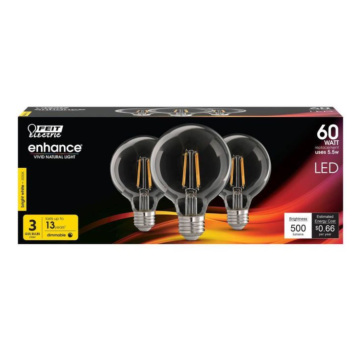 Feit Electric 60-Watt Equivalent G25 Dimmable Filament ENERGY STAR Clear Glass LED Light Bulb, Bright White 3000K (12-Pack)