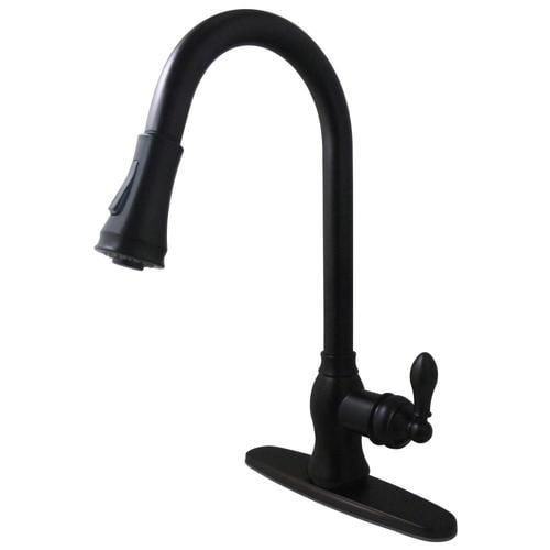 Kingston Brass American Classic Oil-Rubbed Bronze 1-Handle Deck-Mount Pull-Down Handle Kitchen Faucet (Deck Plate Included)