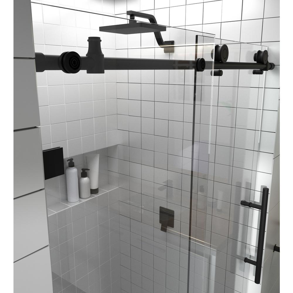 48 in. - 52 in. x 78 in. Frameless Sliding Shower Door in Matte Black with Handle - Super Arbor