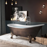 69 in. Acrylic Double Slipper Clawfoot Non-Whirlpool Bathtub in Matte Antique Brass - Super Arbor
