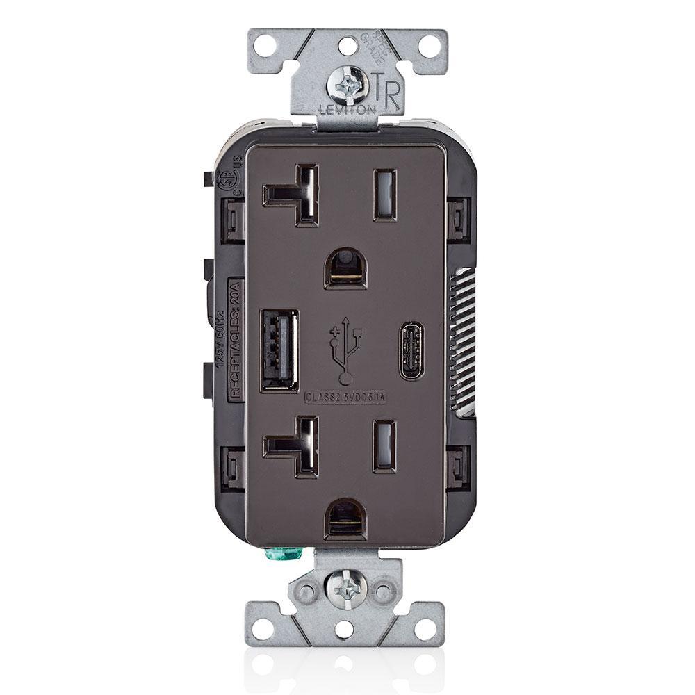20 Amp Tamper Resistant Duplex Outlet with Type A and Type-C USB Chargers, White - Super Arbor