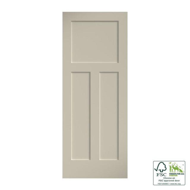 30 in. x 80 in. x 1-3/8 in. Shaker White Primed T-Shape 3-Panel Solid Core Wood Interior Slab Door
