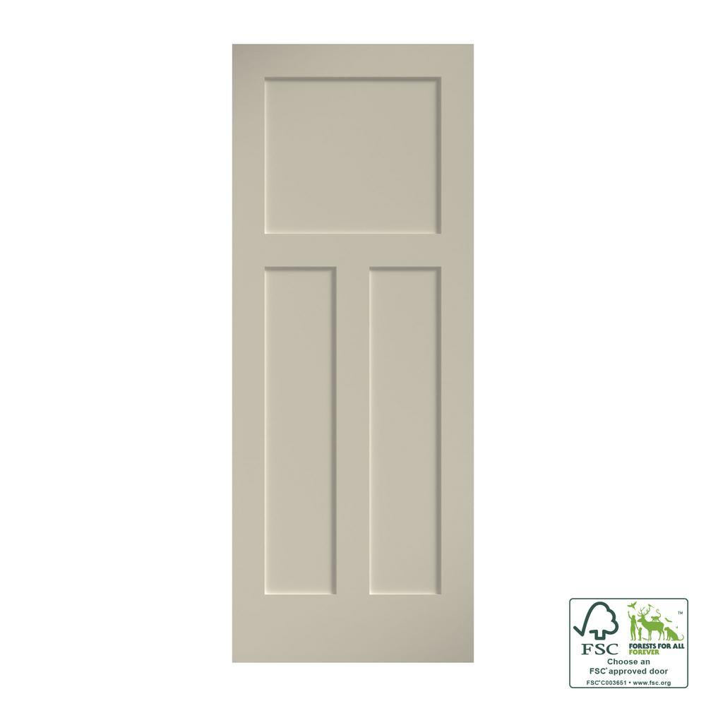 30 in. x 80 in. x 1-3/8 in. Shaker White Primed T-Shape 3-Panel Solid Core Wood Interior Slab Door - Super Arbor