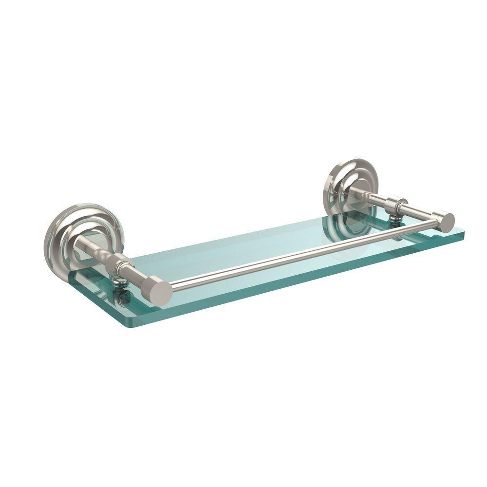 Que New 16 in. L x 3 in. H x 5 in. W Clear Glass Bathroom Shelf with Gallery Rail in Polished Chrome - Super Arbor