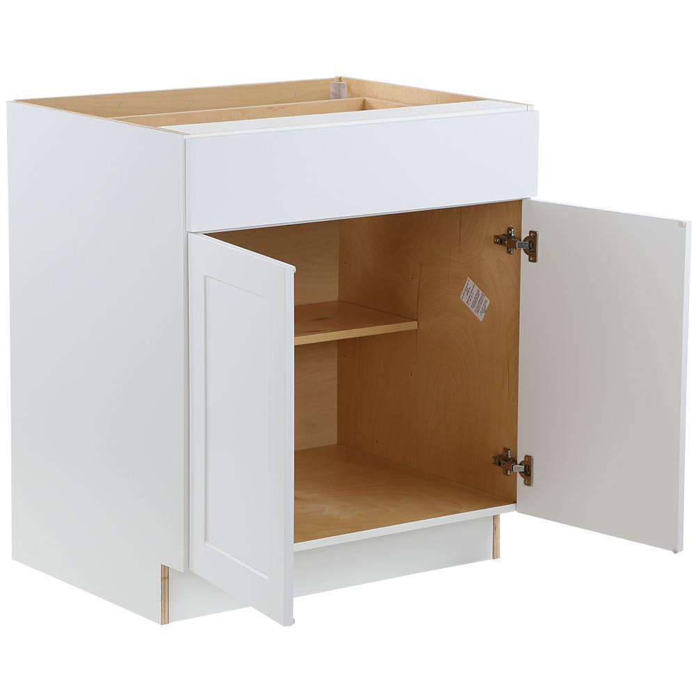Cambridge Shaker Assembled 30x34.5x24.5 in. Plywood Base Cabinet w/ 1 Soft Close Drawer & 2 Soft Close Doors in White - Super Arbor