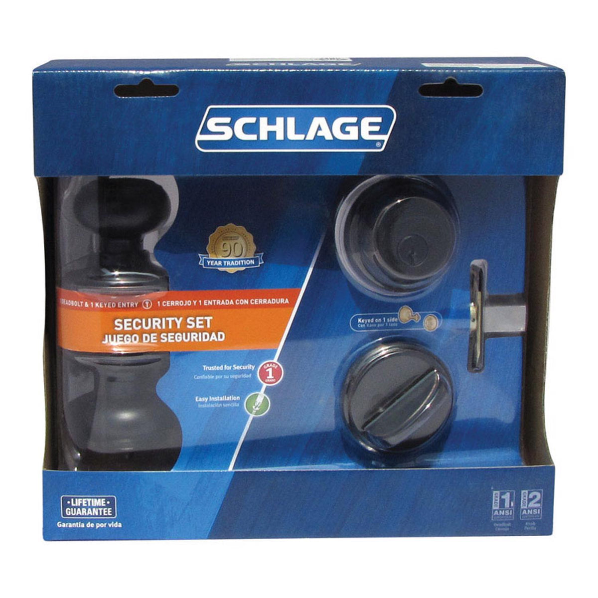 Schlage Georgian Aged Bronze Knob and Single Cylinder Deadbolt, ANSI Grade 2, Fits 1-3/8 to 1-3/4 in. Doors