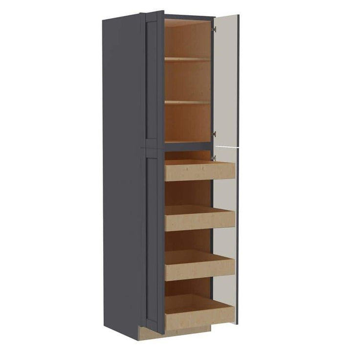 Home Decorators Collection Washington 24 in. W x 24 in. D x 90 in. H Assembled Plywood Pantry Kitchen Cabinet in Onyx with 4ROT Soft Close