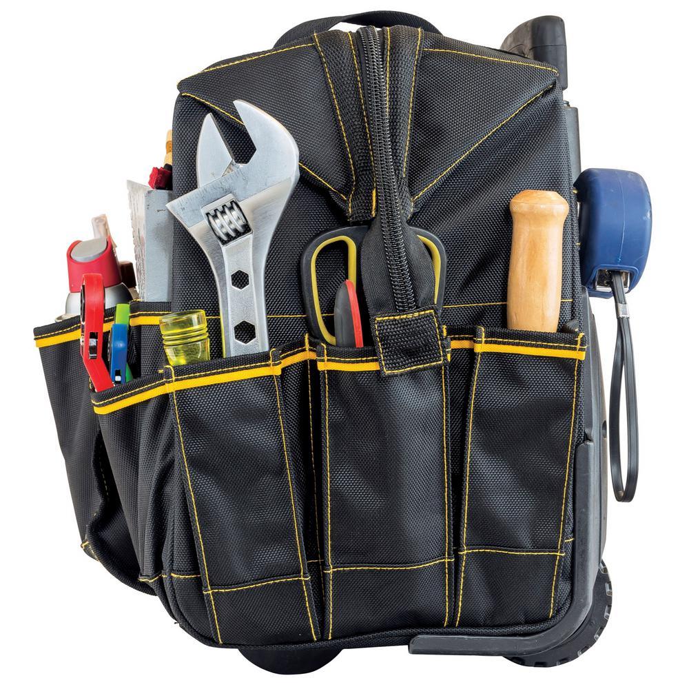 18 in. 18-Pocket Pro Rolling Tool Bag in Black - Super Arbor