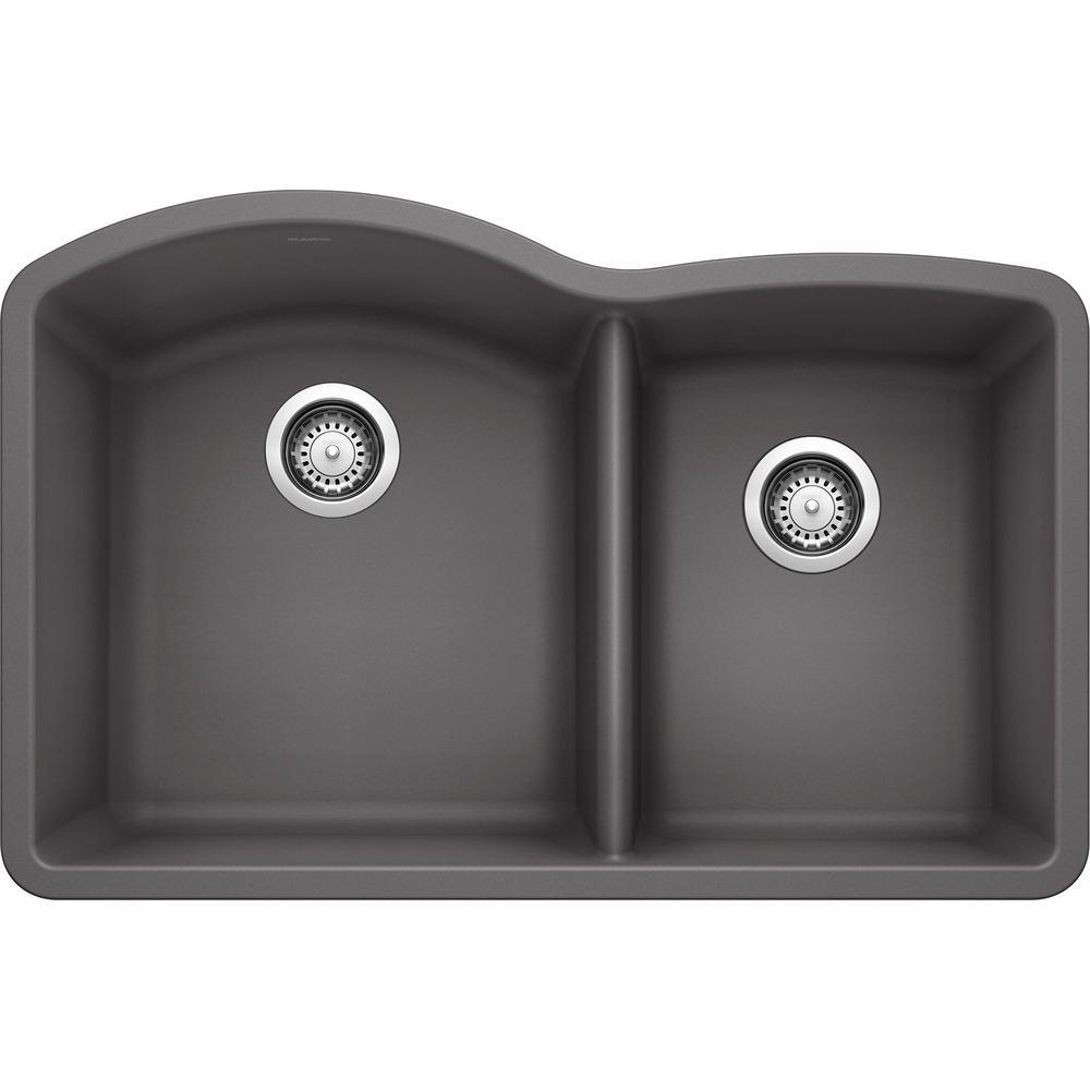 DIAMOND Undermount Granite Composite 32 in. 60/40 Double Bowl Kitchen Sink in Anthracite - Super Arbor