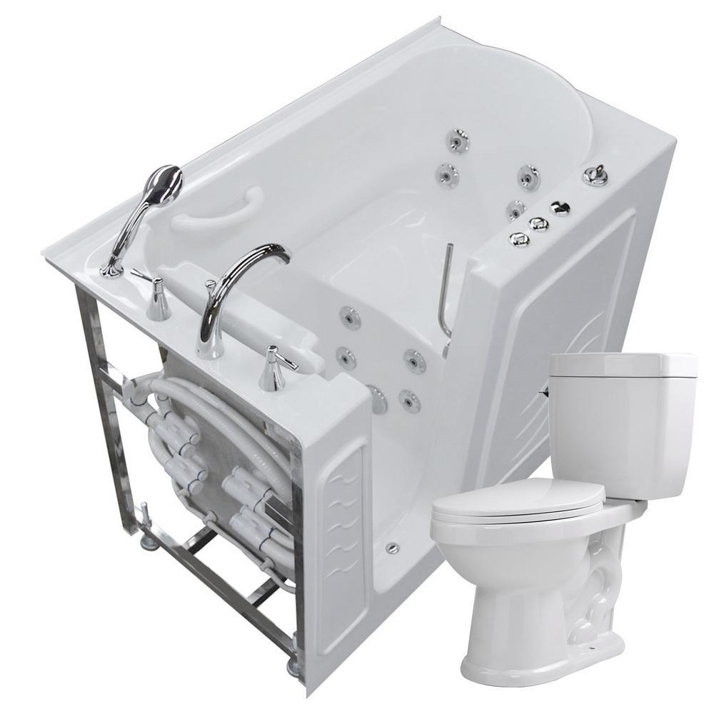 52.8 in. Walk-In Whirlpool Bathtub in White with 1.28 GPF Single Flush Toilet - Super Arbor