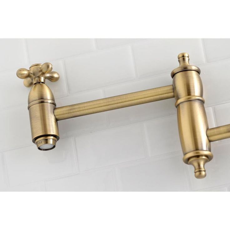 Kingston Brass Restoration Antique Brass 2-Handle Wall-Mount Pot Filler Handle Kitchen Faucet